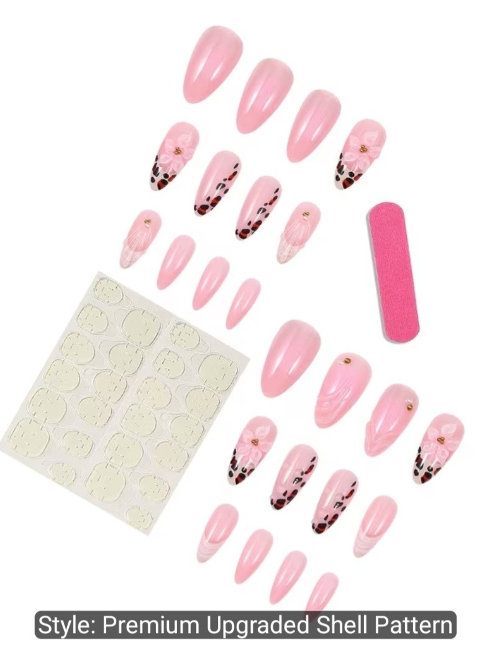 Pink Floral Leopard Accent Press-On Nails - Women Makeup - Picture 3 of 5